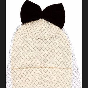 Betsy Johnson cream winter hat with black bow